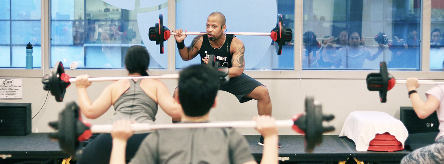 Les Mills instructor and students
