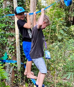 children doing activities in forest